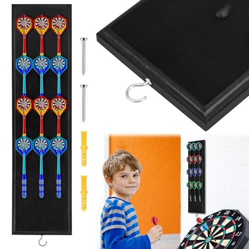 Dart Holder, Darts Caddy Wall Mounted, Wooden Darts Holder with Metal Hook Space Saving Storage Rack board accessories for Game Room Apartment(black)