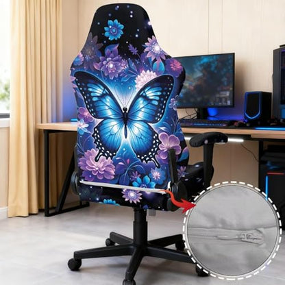 Suobstales Butterfly Daisy Pattern Ergonomic Office Computer Game Chair Slipcovers with Armrest Cover, Stretchy Polyester Covers for Reclining Racing Gaming Chair - color: Butterfly Daisy