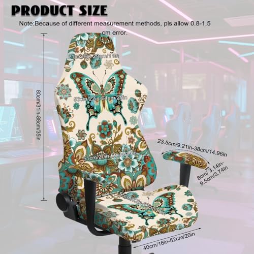 Butterfly Print Gaming Chair Cover with Armrest Covers Boho Mandala Flower Print Computer Chair Seat Slipcovers Universal Fit for Desk/Swivel/Rotating Chairs Protector - color: Brown - Butterfly Boho Mandala Flower
