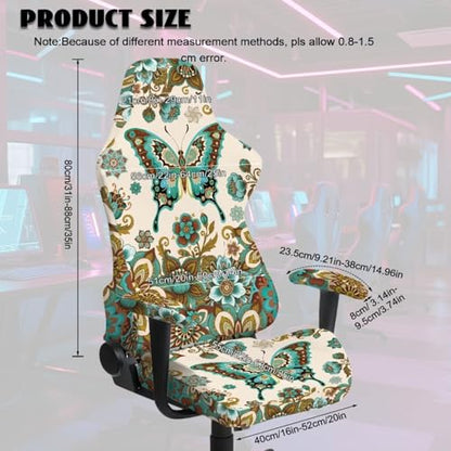 Butterfly Print Gaming Chair Cover with Armrest Covers Boho Mandala Flower Print Computer Chair Seat Slipcovers Universal Fit for Desk/Swivel/Rotating Chairs Protector - color: Brown - Butterfly Boho Mandala Flower