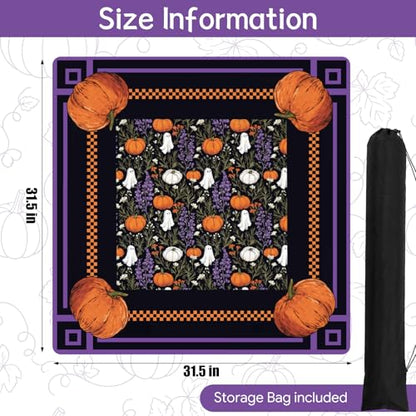 Drydiet Mahjong Mat for Table 31.5 x 31.5 Inch American Mahjong Mat with Carrying Bag, Non-Slip Noise Reduction Table Item for Family Poker Domino Board Game Night & Party Use(Halloween)