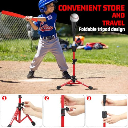 BaseGoal Baseball Tee for Kids,Youth Stand Set,Teeball Set,Youth Baseball,Softball Batting Tee Set,Easy Adjustable Height - style: Red-b