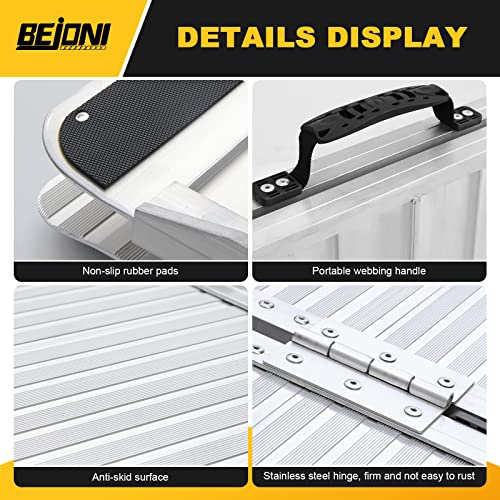 BEJONI 5FT Portable Wheelchair Ramp with Handle, 28'' Wide, Sliver | Aluminum Folding Handicap Ramp, 600 Lbs Capacity Non-Skid Wheelchairs for Home Steps, Thresholds, Doorways, Front Porch - size: 5FT x 28'' W