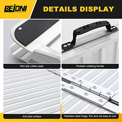 BEJONI 5FT Portable Wheelchair Ramp with Handle, 28'' Wide, Sliver | Aluminum Folding Handicap Ramp, 600 Lbs Capacity Non-Skid Wheelchairs for Home Steps, Thresholds, Doorways, Front Porch - size: 5FT x 28'' W