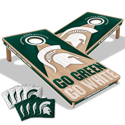 YouTheFan NCAA 2' x 4' Slogan Series Professional Wood Cornhole Game with Logo Bags - color: Michigan State Spartans