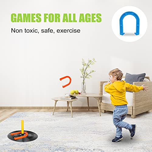 Outdoor Indoor Rubber Horseshoes Set - Win SPORTS Includes 4 Horseshoes,2 Pegs,2 Rubber Mats,2 Red Plastic dowels,Beach Games Perfect for Tailgating,Camping,Backyard,Fun for Kids Adults