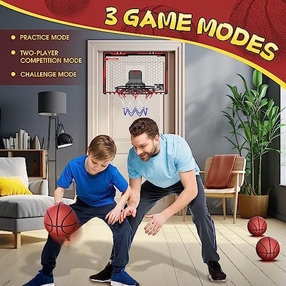 HopeRock Indoor Basketball Hoop for Kids, Over The Door Mini Basketball Hoops, with LED Light, Scoreboard, Birthday Toys Gifts for 5 6 7 8 9 10 11 12+ Year Old Boys - style: LED Basketball Hoop & Scoreboard
