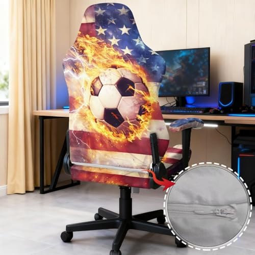USA Flag Soccer Stretch Gaming Chair Cover Non Slip Breathable Polyester Office Computer Chair Seat Cover with Armrest Covers Slipcover Protector Furniture for Office Rotating Armchair 4Pcs - color: American Flag Soccer
