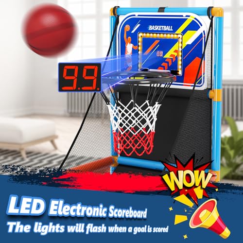 Handwell Arcade Basketball Game Set with Electronic Scoreboard&LED Light: Carnival Games Boy Toys Basketball Hoop Indoor Outdoor with 4 Balls & Air Pump Ideal Sports Toy Gifts for Kids 3-12 Years Old - style: Blue Scoring Basketball Hoop