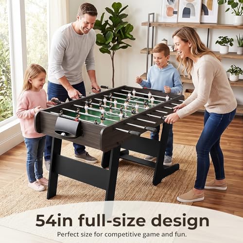 54" Folding Foosball Table, Competition Size Foldable Soccer Game Table for Adults & Teenagers, Professional Foosball Table with 2 Balls for Home Game Room, Outdoor Sports Table