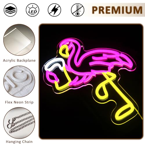 Flamingo Beer Neon Sign for Wall Decor, Drinking Led Signs for Bar, USB Dimmable Tropical Neon Lights for Man Cave Home Pub Hawaiian Summer Beach Party Shop Restaurant Wall Art - style: Beer Flamingo