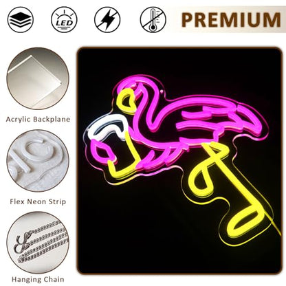 Flamingo Beer Neon Sign for Wall Decor, Drinking Led Signs for Bar, USB Dimmable Tropical Neon Lights for Man Cave Home Pub Hawaiian Summer Beach Party Shop Restaurant Wall Art - style: Beer Flamingo