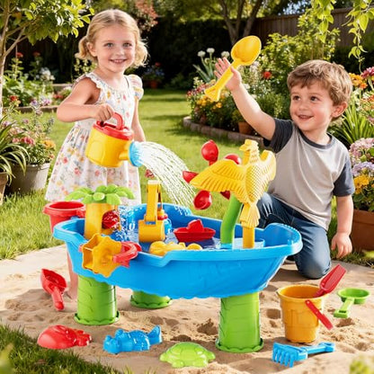 Kids Sand Water Table for Toddlers 1-3 3-5 Years, Outdoor Activity Play Set with Beach Toys, Shovels & Molds, Summer Outdoor Beach Outside Backgard Sensory Toys for Kids Boys Girls 1.5+ Years - style: 8905