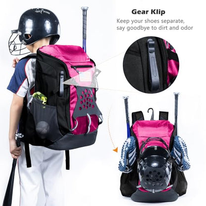 | Baseball Bag Softball Bat Bag, Double-layer Baseball Backpack Adult with Gear Klip To Hold Baseball Glove, Baseball Essential Gear, Youth Baseball Bag for Boys, Girls, Baseball Accessories - color: Pink