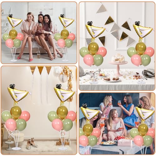 Martini Birthday Party Balloons Stand Kit 2 Sets With 2 Martini Glass Ball Foil Balloons Centerpiece for Tables for Women Girls Birthday Baby Bridal Shower Bachelorette Wedding Decorations - style: Martini