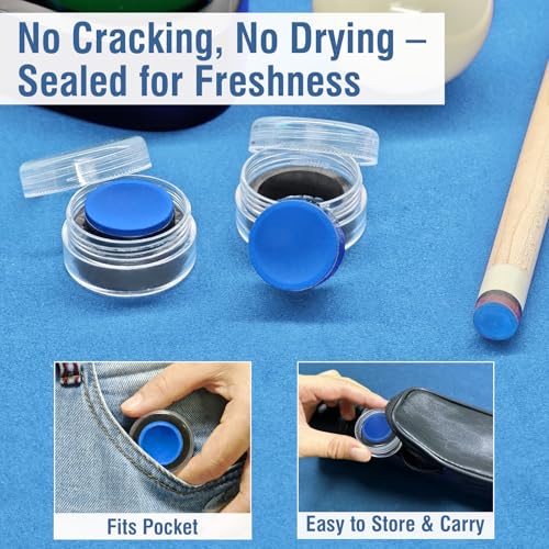 Pool Cue Chalk 2 Pack – Billiard Chalk for Cue Tips with Concave Design and Acrylic Storage Box – Pool Table Accessories for Billiards