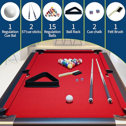 CuisinSmart 6-7 Ft Foldable Billiards Tables, Portable Pool Table, Billiards Tables for Adults Full Size, Outdoor Pool Table Includes Full Set of Balls, 2 Cue Sticks, Chalk and Felt Brush (Red, 7FT)
