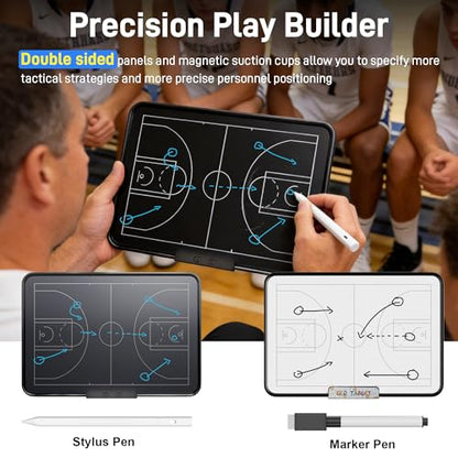 Electronic Basketball Coaching Board – 16 Inch Double-Sided Rechargeable LCD Writing Tablet & Dry-Erase Magnetic Tactical Board with Stylus Pen – Essential for Coaches Training & Game Strategy