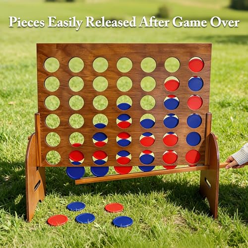 GOTHINK Giant 3Ft Four in a Row Yard Game with Carrying Case Indoor Outdoor Family Game - color: Wooden 3ft Giant Four in a Row Game