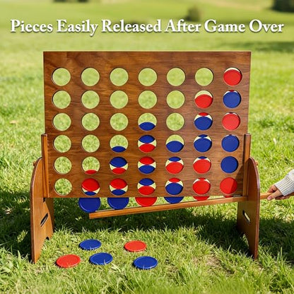 GOTHINK Giant 3Ft Four in a Row Yard Game with Carrying Case Indoor Outdoor Family Game - color: Wooden 3ft Giant Four in a Row Game