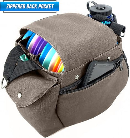 Rogue Iron Disc Golf Satchel Bag- Sling Tote Bag for Frisbee Golf - Holds Up to 14 Discs, Large 32oz Water Bottle, and Accessories V2 (14 Disc Gray)