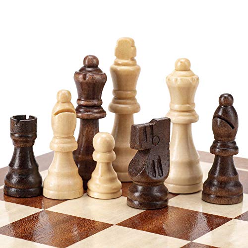 AMEROUS Magnetic Wooden Chess Pieces, Tournament Staunton Wood Chessmen Pieces Only, 3.03" King Figures Chess Game Pawns Figurine Pieces with 2 Storage Bags, Replacement of Missing Pieces
