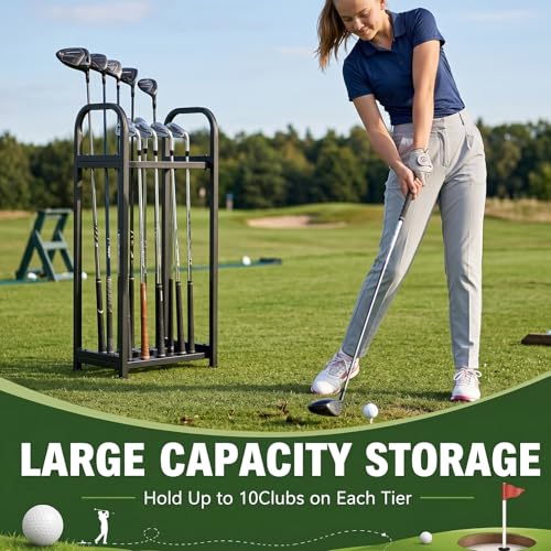Hicarer 10 Hole Golf Club Holder Metal Golf Club Organizer Stand Rack Putter Stand Display for Indoor and Outdoor Use Home, Black - style: 10 Hole