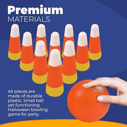 4E's Novelty Halloween Candy Corn Bowling Game for Party, Plastic Fall Games for Kids & Adults Indoor/Outdoor Backyard Fall Carnival Activity Trunk or Treat Game, Fall Festival Party Supply
