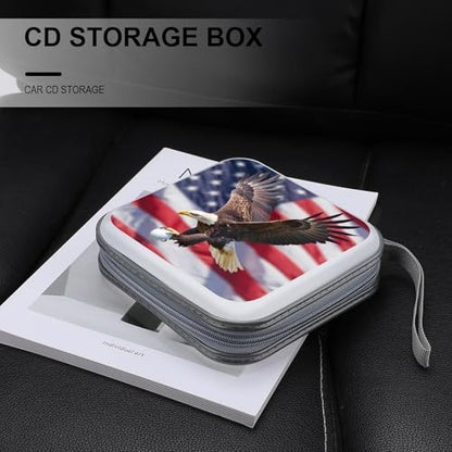 U.S Flag Eagle Golf Ball CD DVD Wallet 40 Capacity CD Case Cute Portable Disk Holder Storage for Car