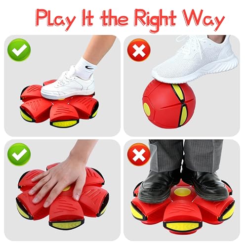 Magic Metaball, Magic Bouncing Ball, Magic Flying Saucer Interactive Pop-Up Transform Toy, Family Interaction Red Bouncy Ball, Collapsible Time Delay Frisbee Flying Disc Toy with 6 Light - color: Red