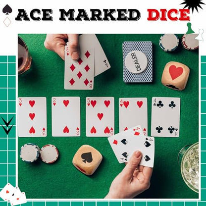 Seenelling 4 Pcs Wooden Marker Dice with Storage Box Big Size 1.57''(4cm) Ace Indicator Wooden Suit Dice Cube Clear Prints Euchre Cube Great Gift for Euchre Poker Cards Game (Brown,1.57'')