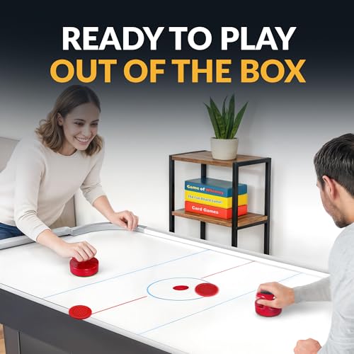 Hathaway Pro-Series Air Hockey Pucks and Strikers Set for Family Game Room - with Ergonomic 4-in Strikers, 3-in ABS Pucks, Felt Bottoms & Chip-Resistant Design - Red Finish