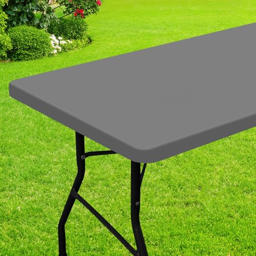 Smiry Rectangle Picnic Table Cloth, Waterproof Elastic Fitted Tablecloths for 4 Foot Tables, Washable Polyester Table Cover for Camping, Indoor and Outdoor (Grey, 24"x48") - color: Grey, size: 48" X 24" (Rectangular)