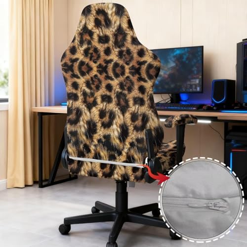 Suobstales Brown Leopard Pattern Gaming Chair Covers, Stretchable Computer Chair Cover Ergonomic Office Chair Cover Anti Cat Scratch Protection Computer Chair Slipcovers, Anti-Slip Racing Chair Covers - color: Brown Leopard