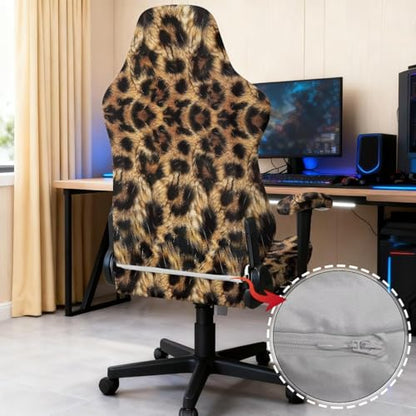 Suobstales Brown Leopard Pattern Gaming Chair Covers, Stretchable Computer Chair Cover Ergonomic Office Chair Cover Anti Cat Scratch Protection Computer Chair Slipcovers, Anti-Slip Racing Chair Covers - color: Brown Leopard