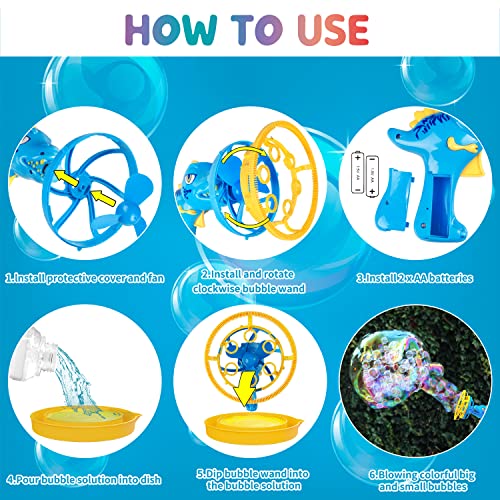 IFLOVE Dinosaur Bubble Gun for Kids 3-8, Bubble Machine Blower Toy (Blue) | Bubble-in-bubble effect， Easy-Grip Dinosaur Bubble Gun Fills Summer Playtime and Party Favors With Colorful Bubbles - color: Blue