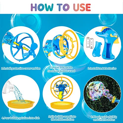 IFLOVE Dinosaur Bubble Gun for Kids 3-8, Bubble Machine Blower Toy (Blue) | Bubble-in-bubble effect， Easy-Grip Dinosaur Bubble Gun Fills Summer Playtime and Party Favors With Colorful Bubbles - color: Blue