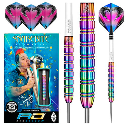 RED DRAGON Peter Wright Snakebite 1 Professional Darts Set - 85% Tungsten Darts with Flights & Shafts - Available in Soft Tip 16g Barrel/18g Full Weight and Steel Tip 22g - 24g - size: 23g