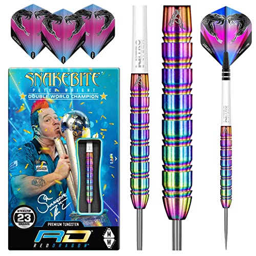 RED DRAGON Peter Wright Snakebite 1 Professional Darts Set - 85% Tungsten Darts with Flights & Shafts - Available in Soft Tip 16g Barrel/18g Full Weight and Steel Tip 22g - 24g - size: 23g