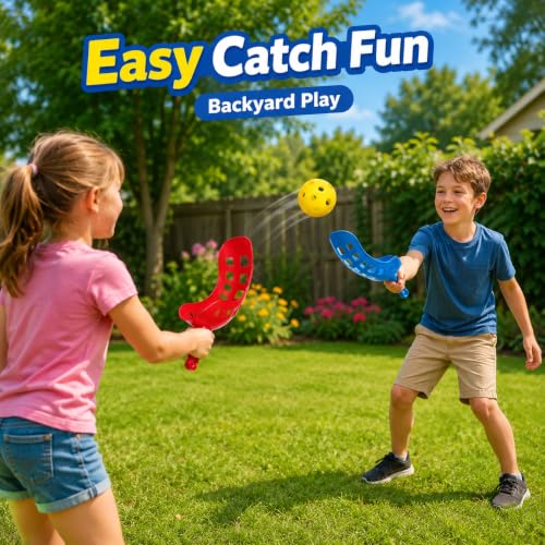 Toddmomy Sports Scoop Balls Set for Kids Outdoor Toss and Catch Game with 2 Pairs of Rackets and Balls Interactive Family Toy for Physical Activity and Motor Skills Development