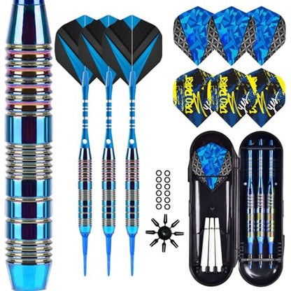 Soft Tip Darts Set 3 Aluminum Shaft Professional Darts Plastic Tip Sets 2BA Replacement Tips + Extra 3 Dart Flights 3 Replace Plastic Shafts for Electronic Dart Board - color: Deep Blue