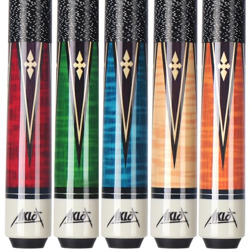 AKLOT Pool Cue Stick 58" Professional Billiard Cue Sticks Set of 4/5 Canadian Maple Low Deflection 18 19 20 20 21oz for Beginner with 13mm Tip - color: NEW Colorful-5-cues-set