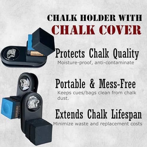 Billiards Magnetic Chalk Holder Belt Clip with 2 (Round&Square) Chalks holder, Magnetic Pool cue stick Chalk Holder Pro - 3X Stronger Grip, Dustproof & Water-Resistant (Includes 2 Silicone Boxes) - color: A1