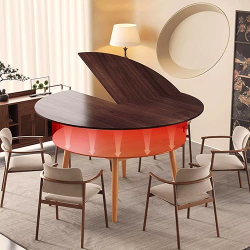 Foldable Round Wood Table Top Extender - Diameter 55 inch, 38 lbs | Indoor, dark walnut, folds for easy storage, no legs, fits 6-8 people, catering party tables, kitchen & dining room tabletop - size: D-55.12IN