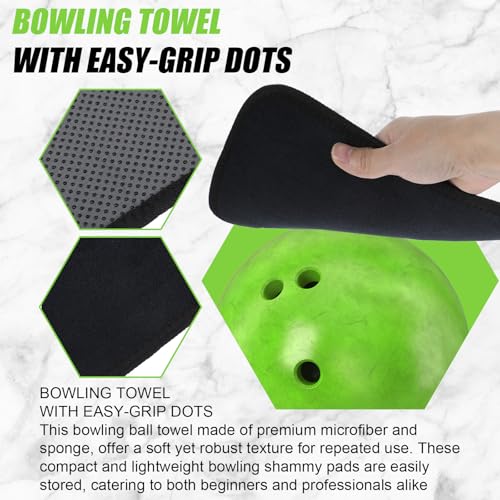 3+3 Pack 10"x8" Bowling Ball Towel, Bowling Seesaw Bag, Microfiber Bowling Ball Shammy Pad with Easy-Grip Dots, Bowling Polisher Bag for Storage Bowling Ball, Machine Washable Non-Slip