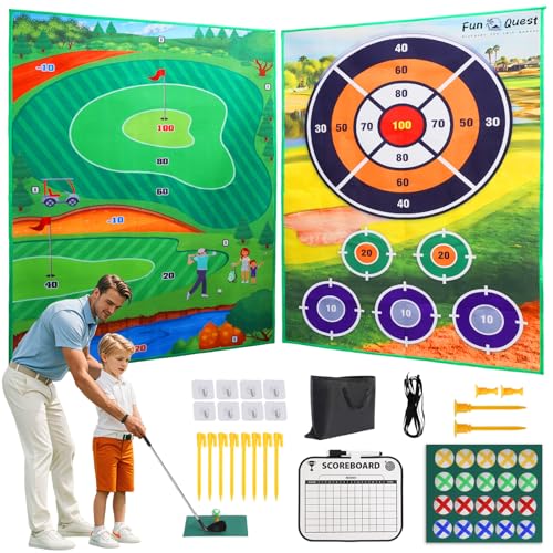 Golf Chipping Game Set – Battle Golf & Velcro Chipping Game with 2 Giant 70"x47" Mats, Backyard Golf Game for Indoor & Outdoor Fun– Includes Clubs, Balls & Targets