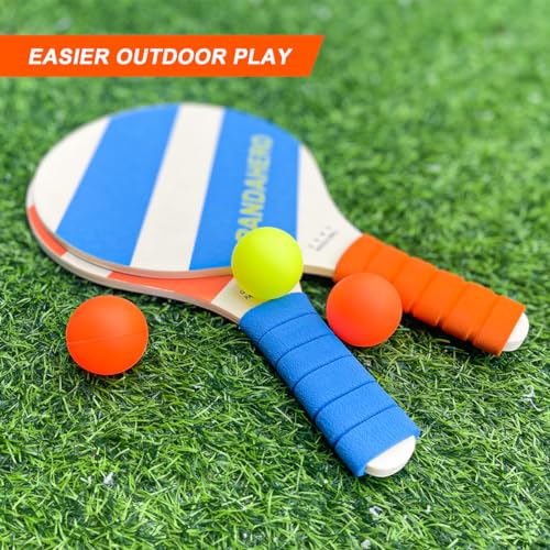 Pandahero Beach Paddle Ball Replacement Set - 12 Colorful High Visibility Waterproof Balls, Suitable for Smash Ball, Pro Kadima, and All Kinds of Outdoor Beach Paddle Games - style: 2 rackets+12 balls