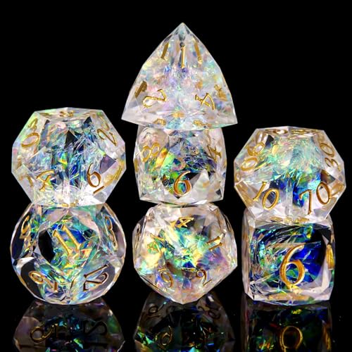 Multifaceted Resin DND Dice Set 7 PCS – Transparent Polyhedral Role Playing Dice for Dungeons & Dragons, Pathfinder, RPG and Tabletop Games - color: Multifaceted -White