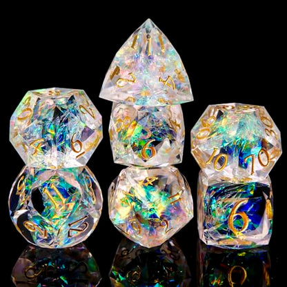 Multifaceted Resin DND Dice Set 7 PCS – Transparent Polyhedral Role Playing Dice for Dungeons & Dragons, Pathfinder, RPG and Tabletop Games - color: Multifaceted -White