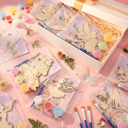 Saypacck 24 Pcs Fairy Party Favors Wooden Painting Craft Kits Birthday Party Supplies with Organza Bag for Goodie Bags Fillers Adult Thank You Gifts - style: Fairy
